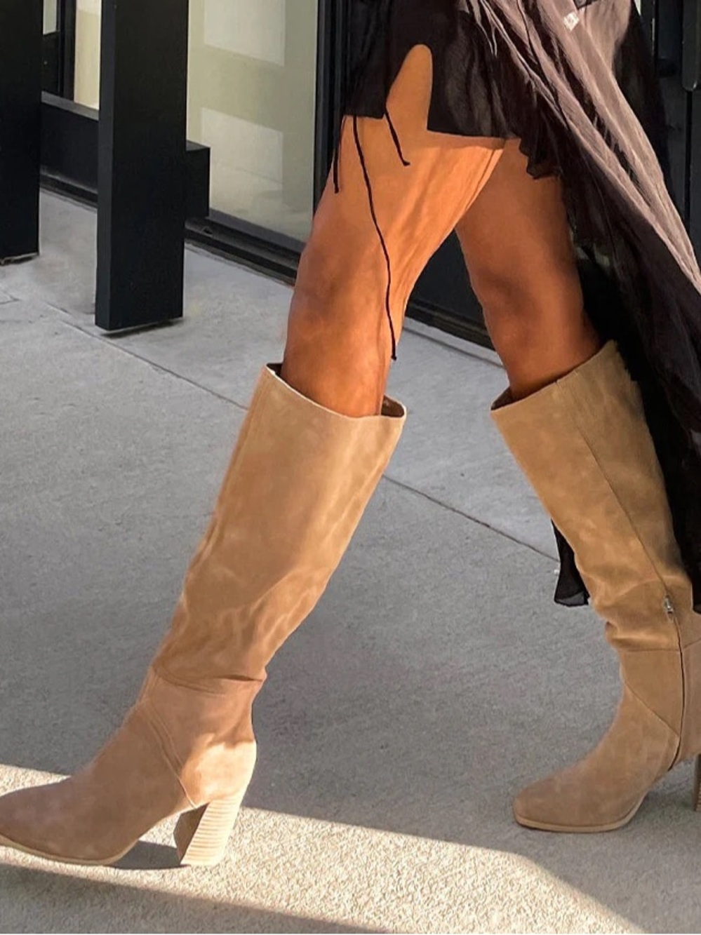 Women's Tall Suede Block Heel Boot - Tan